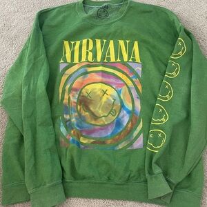 Urban Outfitters Green Crewneck with Yellow Logo and Multicolor Graphic